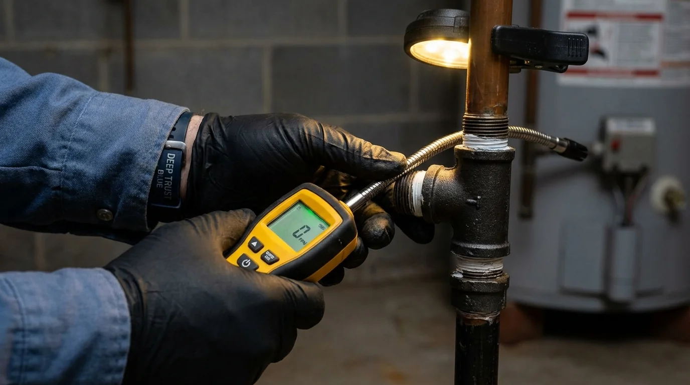 Gas leak detection with electronic sniffer by Johns Plumbing LLC in Eyota