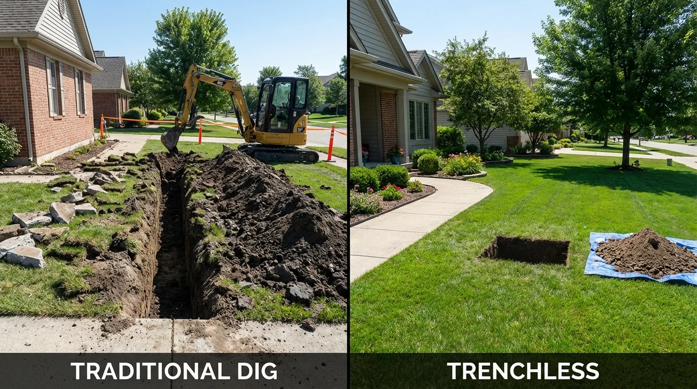 Trenchless sewer repair with minimal yard damage versus traditional excavation in Eyota, MN
